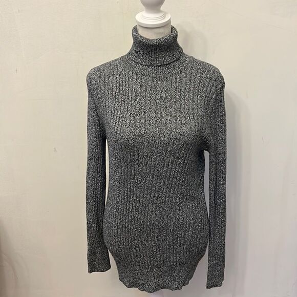 Croft & Barrow black white ribbed long sleeve turtleneck sweater Size M - Picture 1 of 10